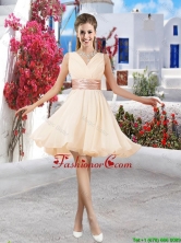 Affordable Champagne V Neck Dama Dresses with Belt and Ruching BMT061CFOR
