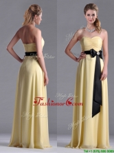 Beautiful Sweetheart Yellow Dama Dress with Ruching and Black Bowknot THPD168FOR
