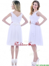 Beautiful V Neck Knee Length Chiffon Dama Dress with Bowknot THPD087FOR