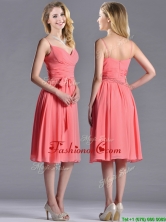 Best Spaghetti Straps Watermelon Dama Dress with Ruching and Bowknot THPD231FOR