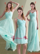 Cheap Straps Beaded and Ruched Aqua Blue Dama Dress in Chiffon BMT086AEFOR