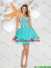 Cheap Sweetheart Beaded and Ruffles Dama Dresses in Aqua Blue QDDTA75003FOR