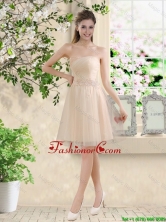 Comfortable Strapless Champagne Dama Dresses with Knee Length BMT043FFOR
