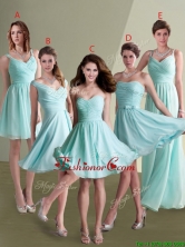 Elegant Empire Ruched Decorated Chiffon Dama Dress in Aqua Blue BMT086FOR 