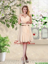 Elegant Short V Neck and Bowknot Dama Dresses in Champagne BMT038FOR