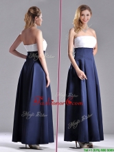 Elegant Strapless Ankle Length Dama Dress in Navy Blue and White THPD106FOR