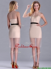 Exclusive High Neck Organza Champagne Dama Dress with Black Belt THPD032FOR