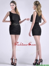 Exquisite Column Scoop Black Dama Dress with Appliques and Ruching THPD054FOR