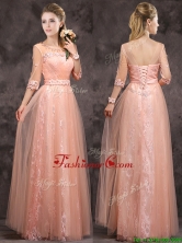 Exquisite See Through Applique and Laced Long Dama Dress in Peach BMT0160-1FOR