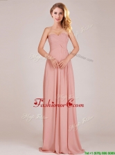 Fashionable Empire Chiffon Ruched Long Dama Dress in Peach  BMT0166AFOR