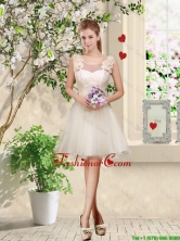 Feminine A Line Hand Made Flowers Dama Dresses in Champagne BMT035CFOR