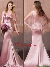 Gorgeous Mermaid V Neck Beaded Dama Dress with Brush Train THPD318FOR
