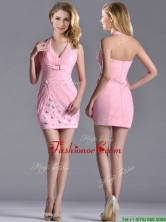 Latest Column Halter Top Dama Dress with Beading and Ruching THPD226FOR