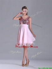 Latest V Neck Sequined Decorated Bodice Dama  Dress in Baby Pink THPD113FOR