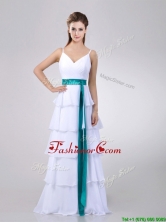 Lovely White Dama Dress with Ruffled Layers and Turquoise Belt THPD109FOR