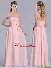 Modern Chiffon Handcrafted Flowers Long Dama Dress in Baby Pink THPD022FOR