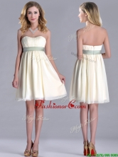 Modern Empire Light Yellow Dama Dress with Ruching and Belt THPD124FOR