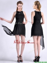 Modern Scoop Asymmetrical Black Chiffon Dama Dress with Beading THPD020FOR