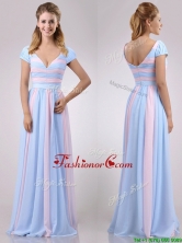 New Deep V Neckline Chiffon Dama Dress in Baby Pink and Light Blue THPD185FOR