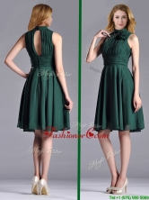 New High Neck Handmade Flower Dark Green Dama Dress with Open Back THPD303FOR