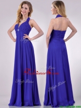 New Style Halter Top Zipper Up Long Dama Dress in Blue THPD164FOR