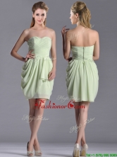 Popular Ruched Decorated Bodice Short Dama Dress in Yellow Green THPD116FOR