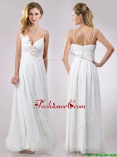 Popular Spaghetti Straps Applique and Ruched Dama Dress in White THPD011FOR