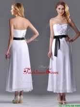 Popular Tea Length White Dama Dress with Appliques and Belt THPD250FOR