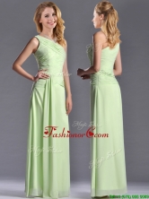 Pretty One Shoulder Side Zipper Yellow Green Dama Dress with Ruching THPD236FOR