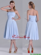 Pretty Strapless Chiffon Ruched Lavender Dama Dress in Tea Length THPD004FOR