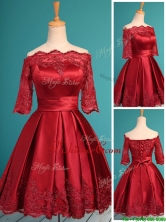 Romantic Off the Shoulder Half Sleeves Dama Dress with Lace and Belt BMT0126FOR