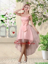 Romantic One Shoulder Laced and Bowknot Dama Dresses in Pink BMT037DFOR