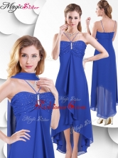 Simple Spaghetti Straps High Low Blue Dama Dress with Beading SWPD010FB-1FOR