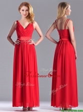 The Super Hot Empire V Neck Red Dama Dress in Ankle Length THPD027FOR