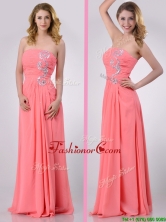 Watermelon Empire Strapless Chiffon Beading Long Dama Dress for Graduation THPD300FOR
