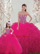 2016 Spring Classical Ball Gown Beaded and Ruffles Matching Sister Dresses in Hot Pink QDDTA005-LGFOR