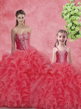 Wonderful Ball Gown Sweetheart Beading Macthing Sister Dresses in Coral Red  SJQDDT97002-LG-1FOR
