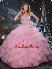 2016 Spring Pretty Beaded Ball Gown Pink Quinceanera Dresses with Floor Length QDDTA88002FOR