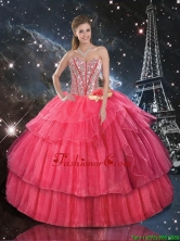2016 Winter Perfect Hand Made Flowers Coral Red Quinceanera Dresses with Beading QDDTA105002FOR