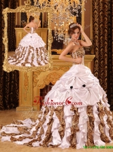 Best  Ball Gown Strapless Brush Train White Quinceanera Dresses QDZY010AFOR