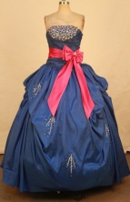 Best Ball Gown Strapless Floor-length Royal Blue Taffeta Appliques Quinceanera dress Style FA-L-344