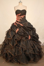 Best Ball Gown Sweetheart Floor-length Black Organza Appliques Quinceanera dress Style FA-L-351