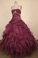 Best Ball Gown Sweetheart Floor-length Dark Purple Organza Appliques Quinceanera dress Style FA-L-37