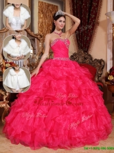 Best  Beading Sweetheart Quinceanera Dresses in Coral Red  QDZY032CFOR