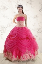 Best Fashionable 2015 Strapless Hot Pink Quinceanera Dresses with Beading and Lace XFNAO501TZFXFOR