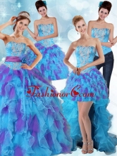 Best Multi Color Strapless Quinceanera Dress with Ruffles and Sash PDZY471TZA2FOR