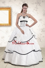 Cheap White and Black 2015 Quinceanera Dresses with Appliques XFNAO291FOR