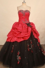Cheap ball gown sweetheart-neck floor-length taffeta appliques quinceanera dresses FA-X-174