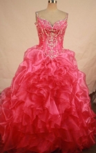 Luxurious ball gown straps chapel organza watermelon beading quinceanera dresses FA-X-183