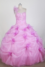 New Ball Gown One Shoulder Floor-length Hot Pink Quinceanera Dress X0426036